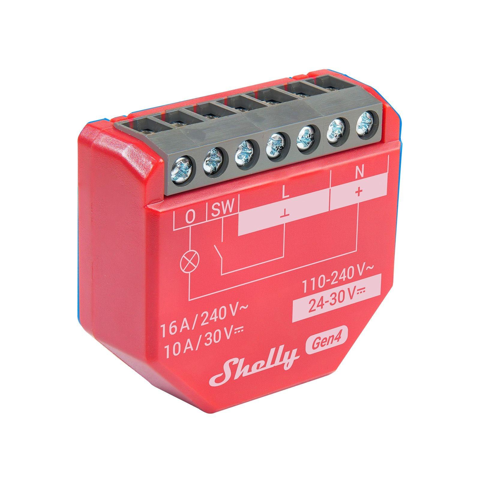Shelly 1PM Gen4 1-Kanal-Relais WLAN-gesteuerter Smart-Schalter mit potentialfreien Kontakten max. 16A, WLAN, Matter, Zigbee, BT, unterputz