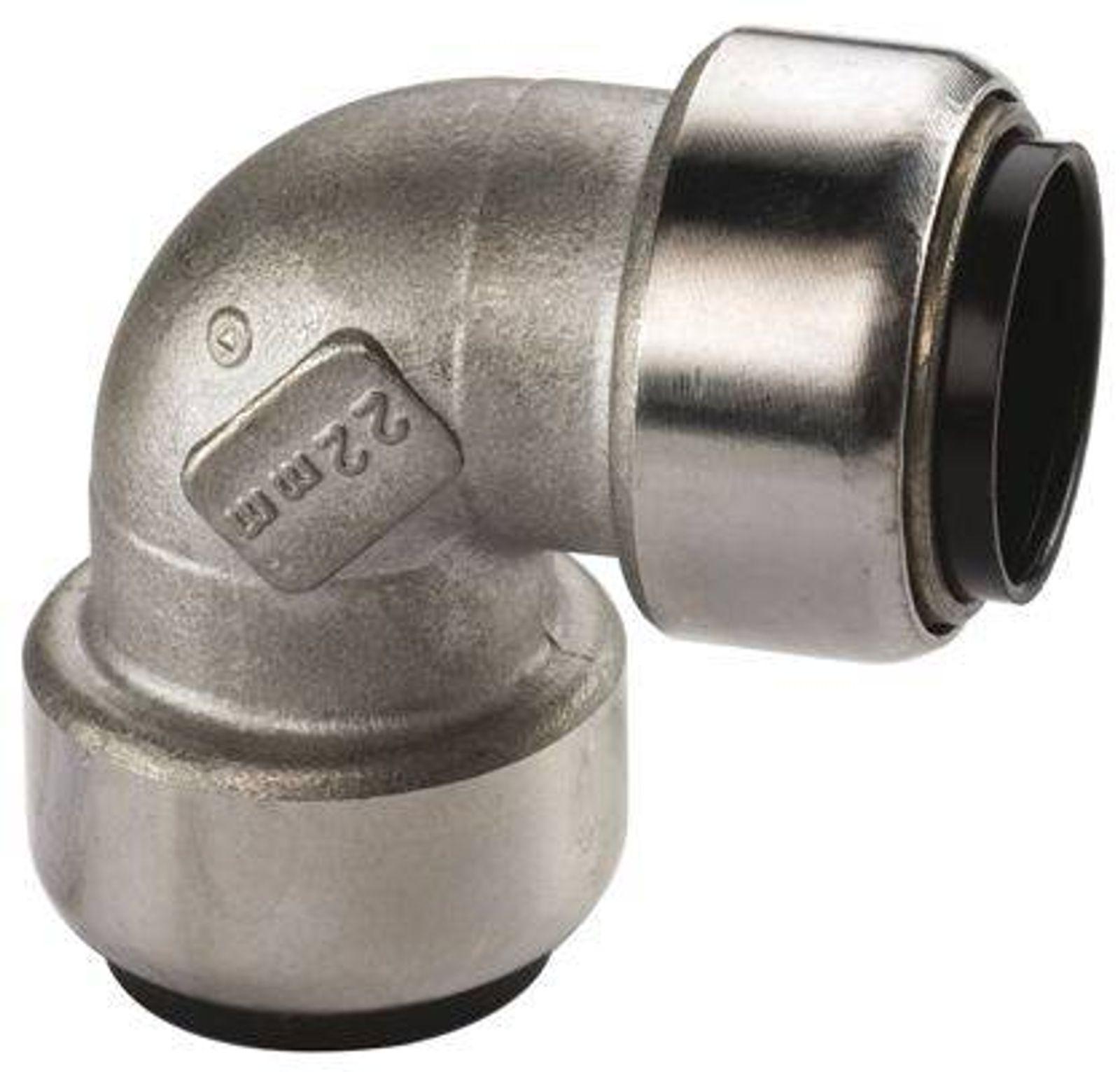 Edelstahl Steckfitting Tectite Winkel 90° 35 mm innen-innen lösbar DVGW
