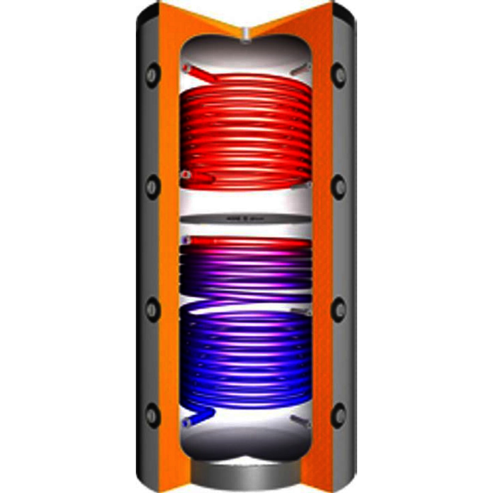 Juratherm Hochleistungs-Pufferspeicher mit Schichtentrennblech und 2 Wärmetauschern JPSRR 1250