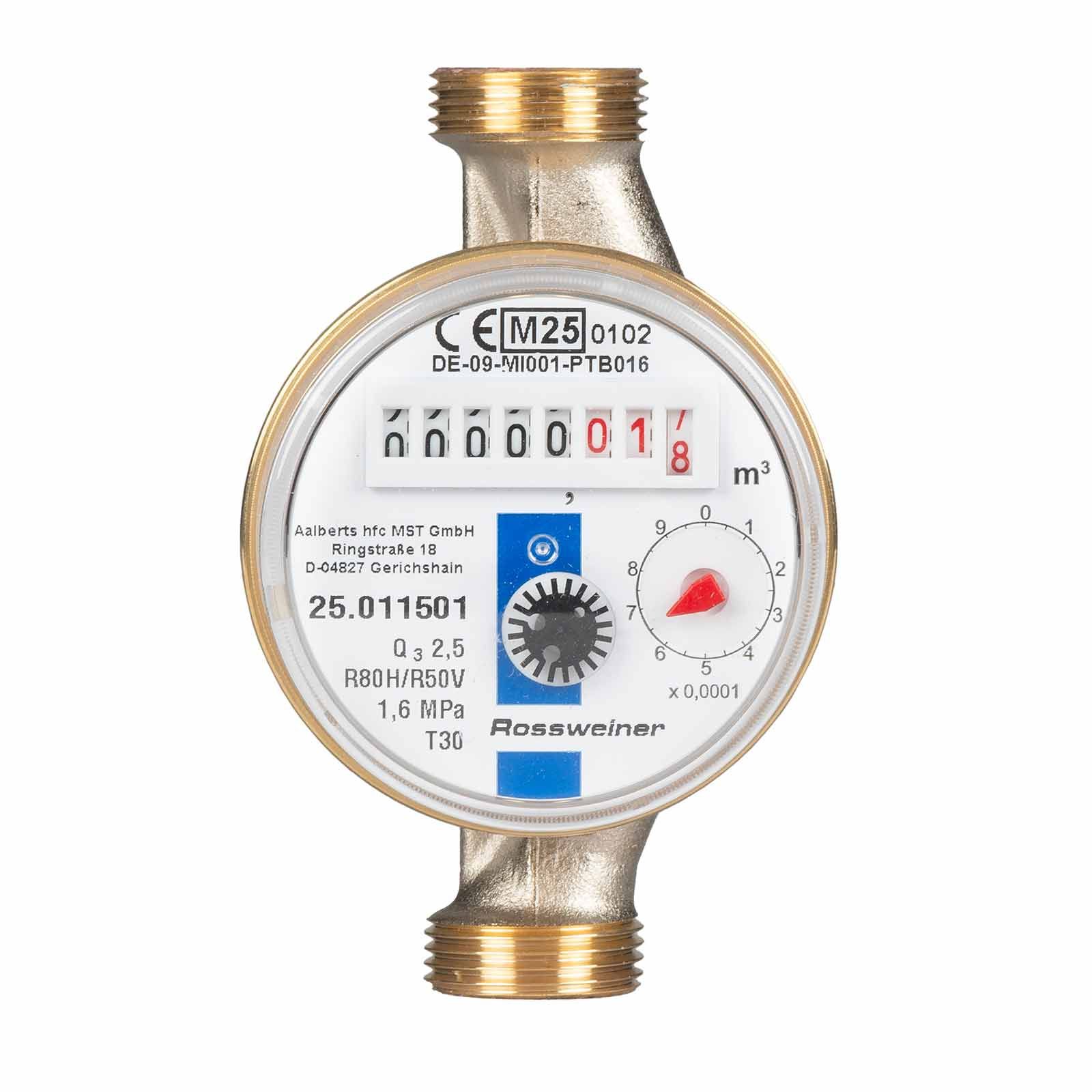 Wohnungs-Wasserzähler Aufputz für Kaltwasser Q3 2,5m³ Baulänge 110 mm