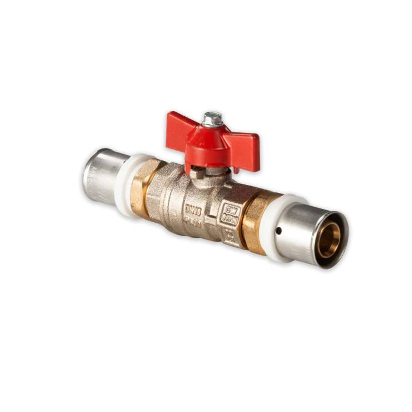 Selfio-Press Aluverbund Pressfitting Kugelhahn 20 x 2 mm Flügelgriff rot TH + U Kontur