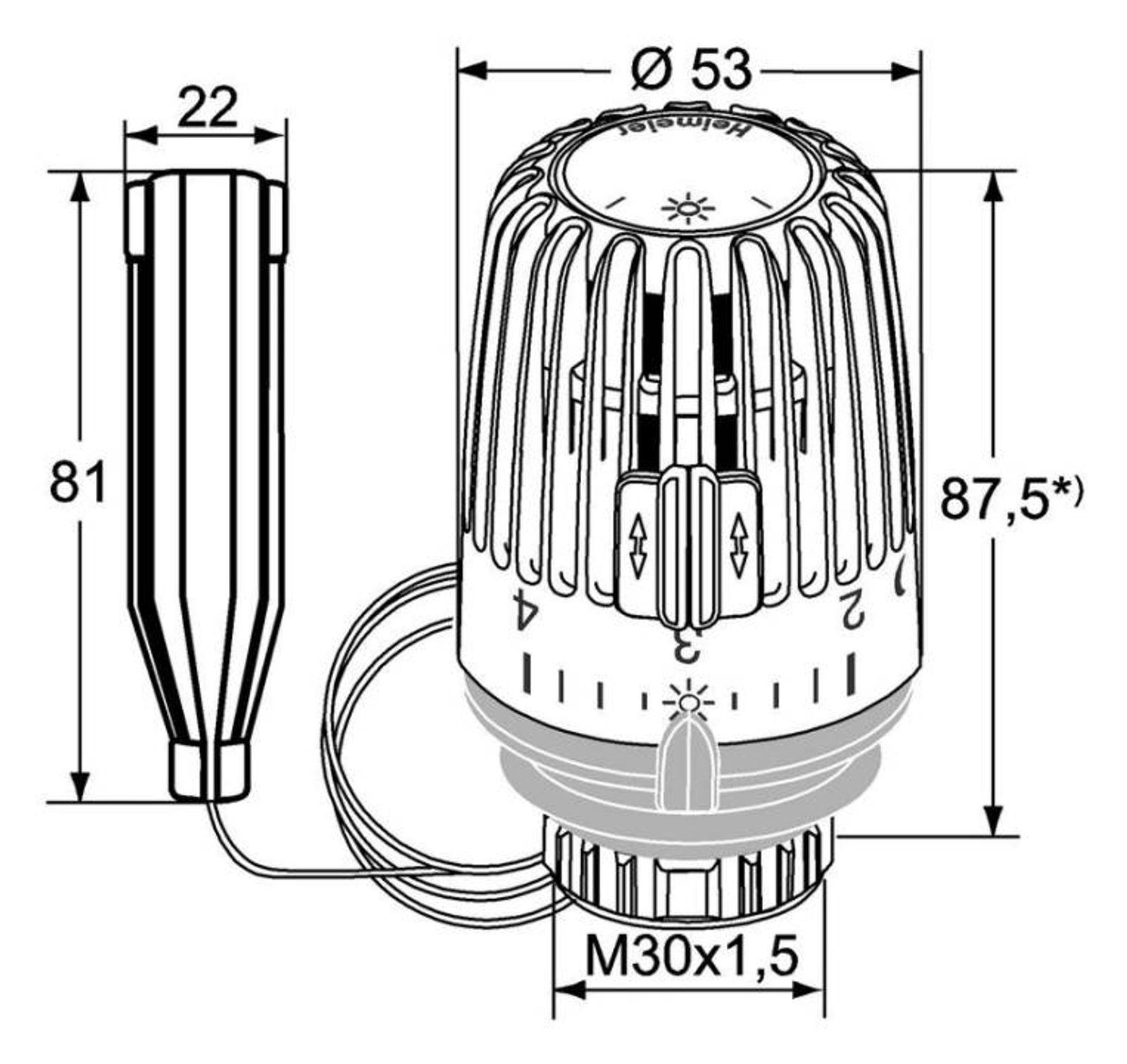 Heimeier Thermostatkopf K mit Fernfühler, flüssigkeitsgefülltes Thermostat, Kapillarrohr 1,25 m