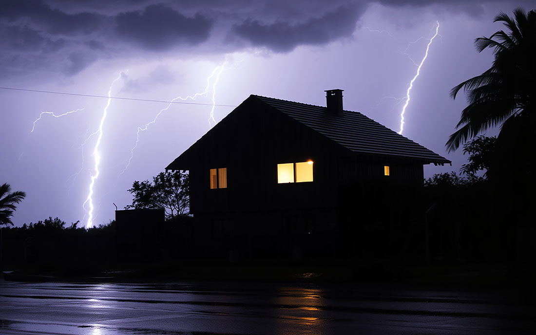 Haus mit Gewitter und Blitz