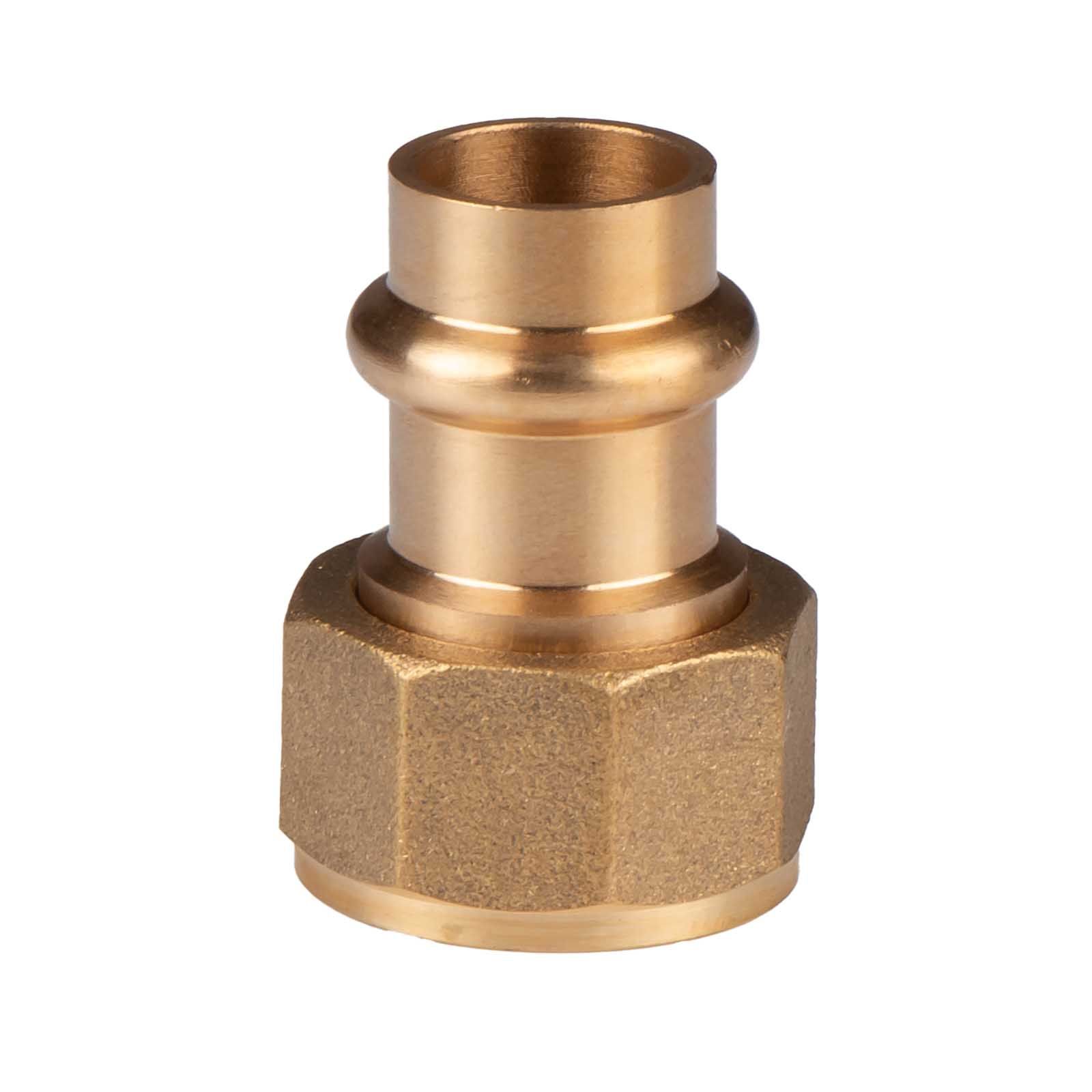 Kupfer Pressfitting Übergangsverschraubung aus Rotguss 15 mm - 1/2" IG (Überwurf) flachdichtend V+M-Kontur DVGW