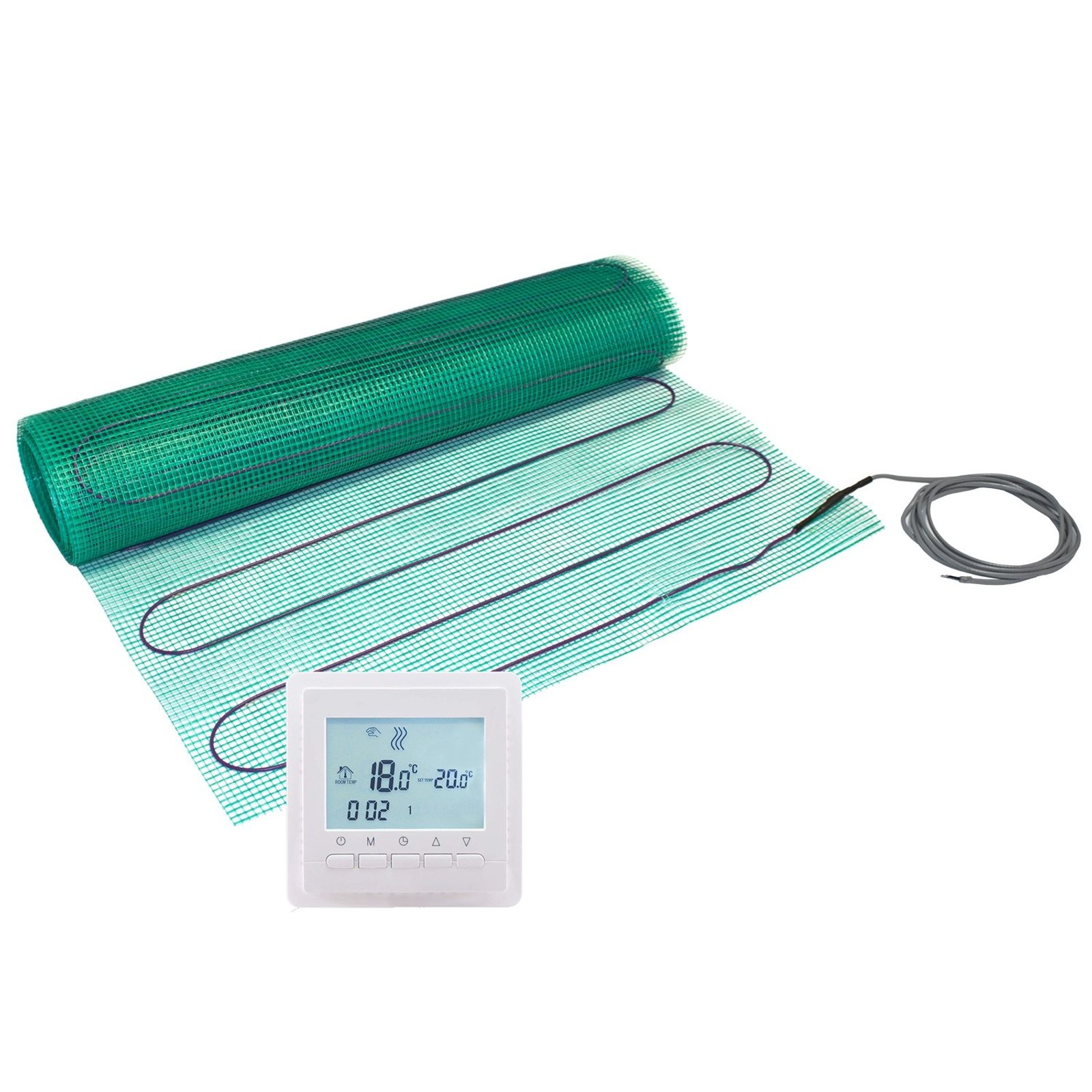 Perobe Elektrische Fußbodenheizung Set 1 m² Heizmatte 160 Watt Raumthermostat Digital
