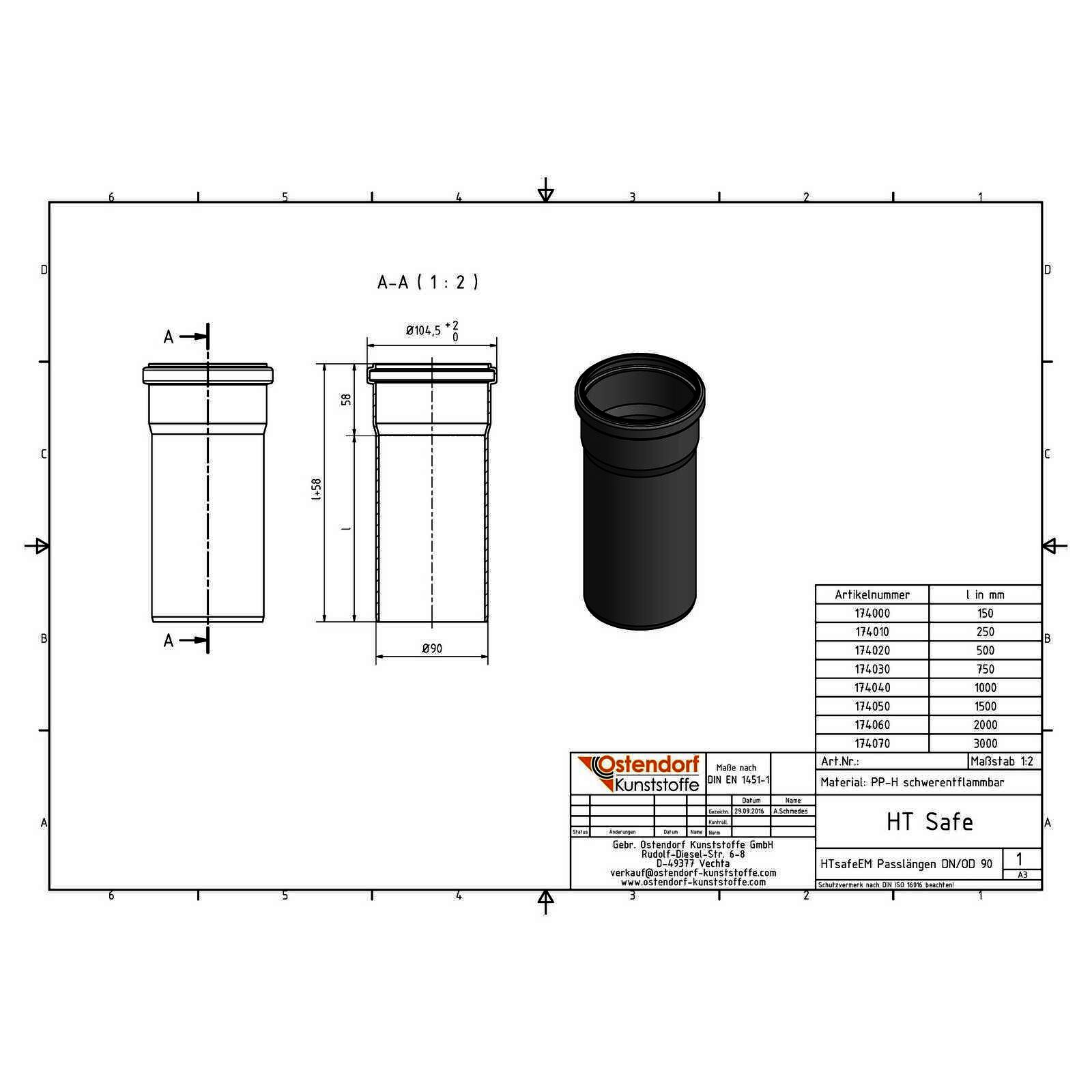 HTsafeEM Rohr DN 90 x 150 mm