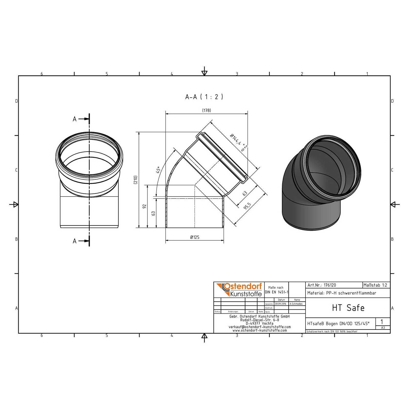 HTsafeB Bogen DN 125 45 Grad