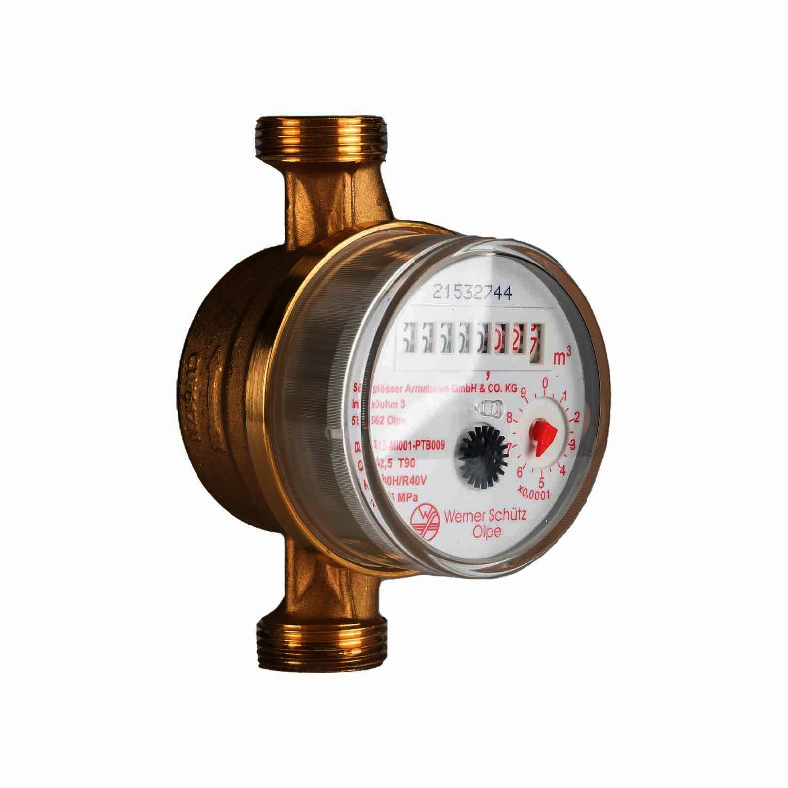 JS Einstrahlzähler Wohnungs-Wasserzähler Aufputz für Warmwasser Q3 2,5 m³ - Baulänge 110 mm