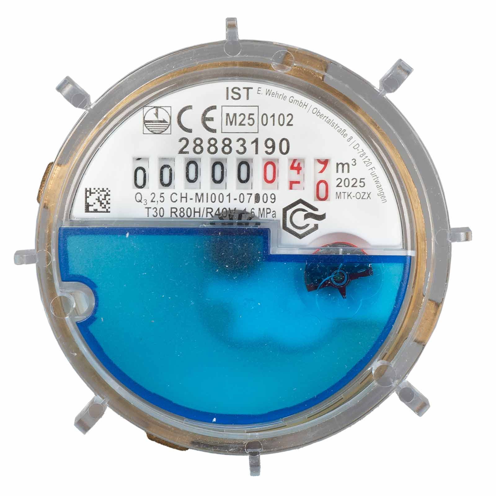 Wohnungs-Wasserzähler Unterputz für Kaltwasser Q3 2,5 m³ koax