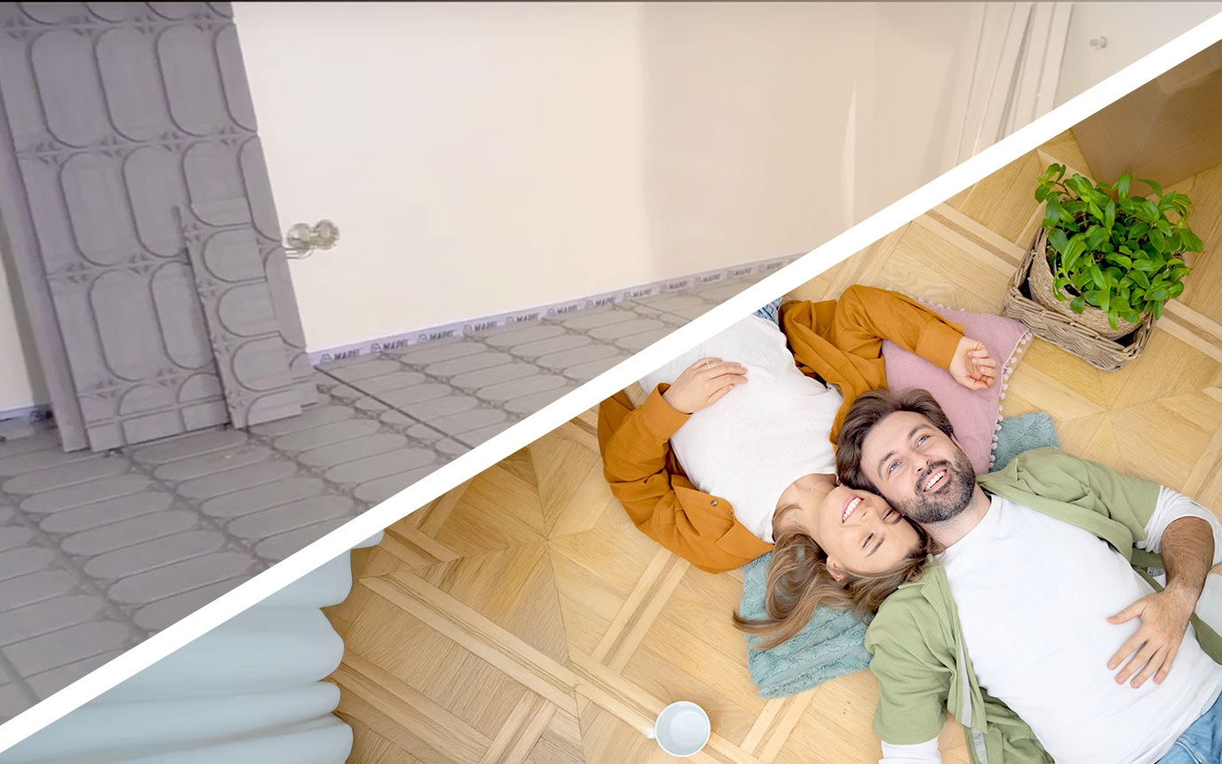 Trockenbausystem und Pärchen auf dem Boden