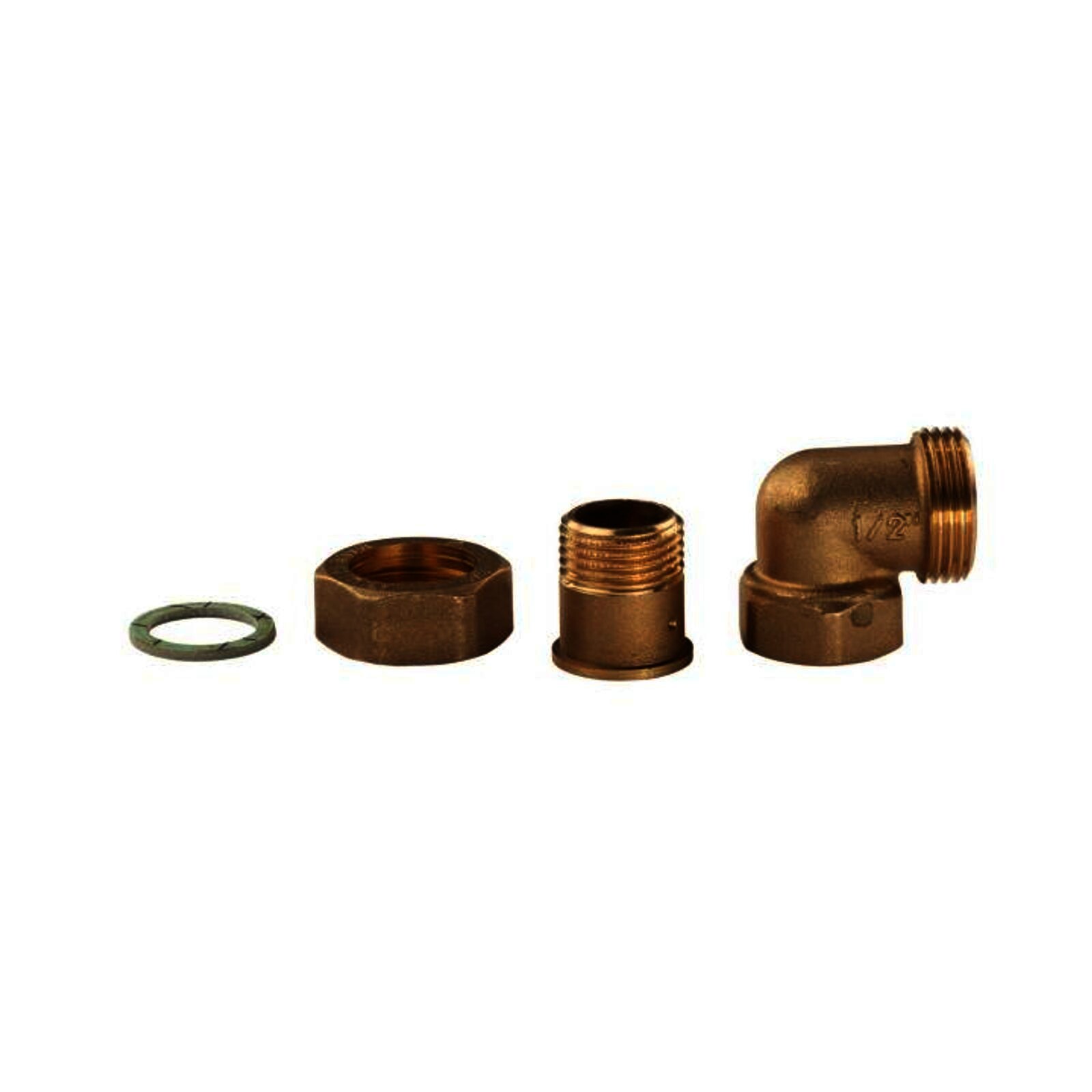 Messing Gewinde-Fitting Winkelverschraubung 90° flachdichtend 1/2"IG - 1/2"AG (DN 15) - schwere Ausführung