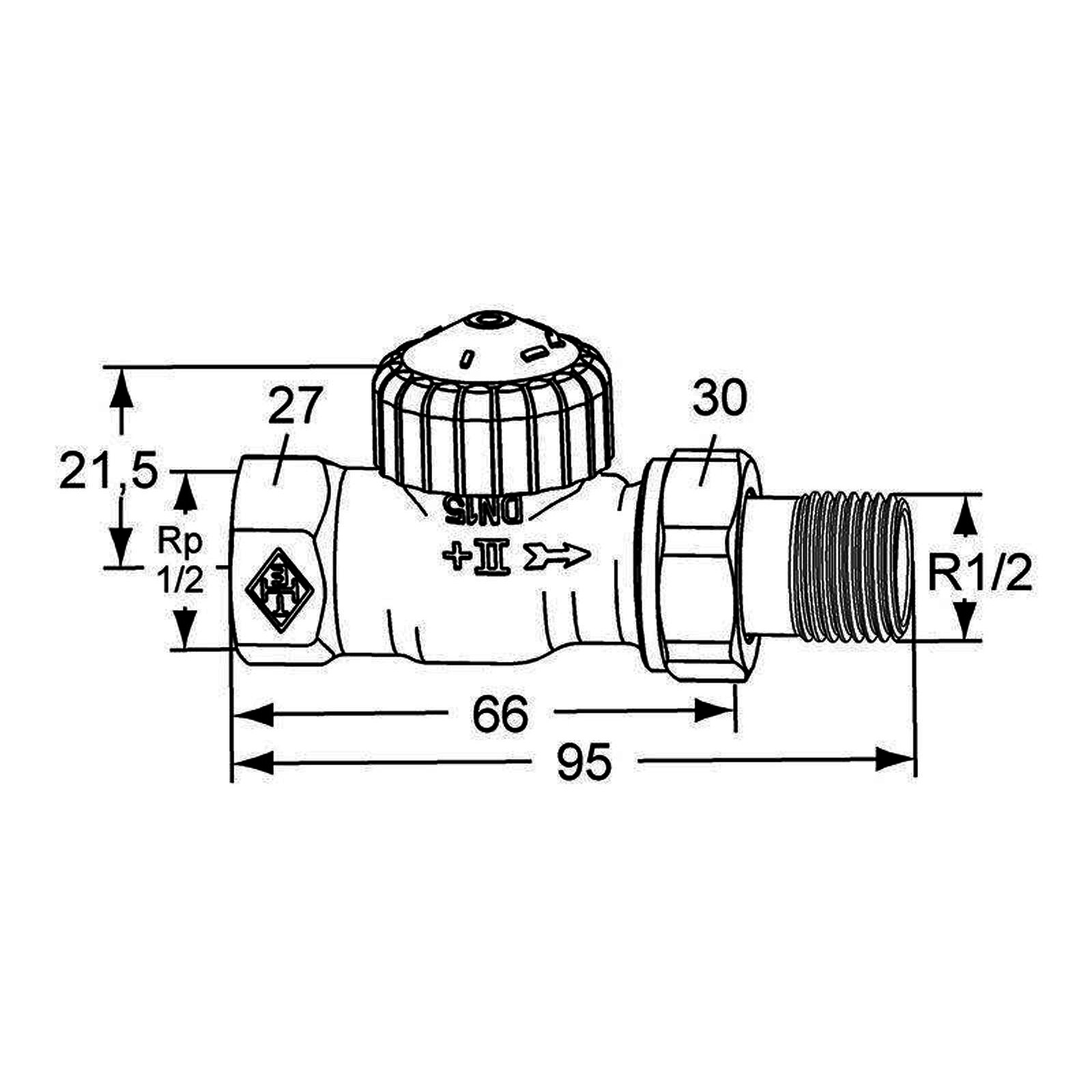 Heimeier Thermostat-Ventilunterteil V-exact II, Durchgang, DN 15, vernickelt