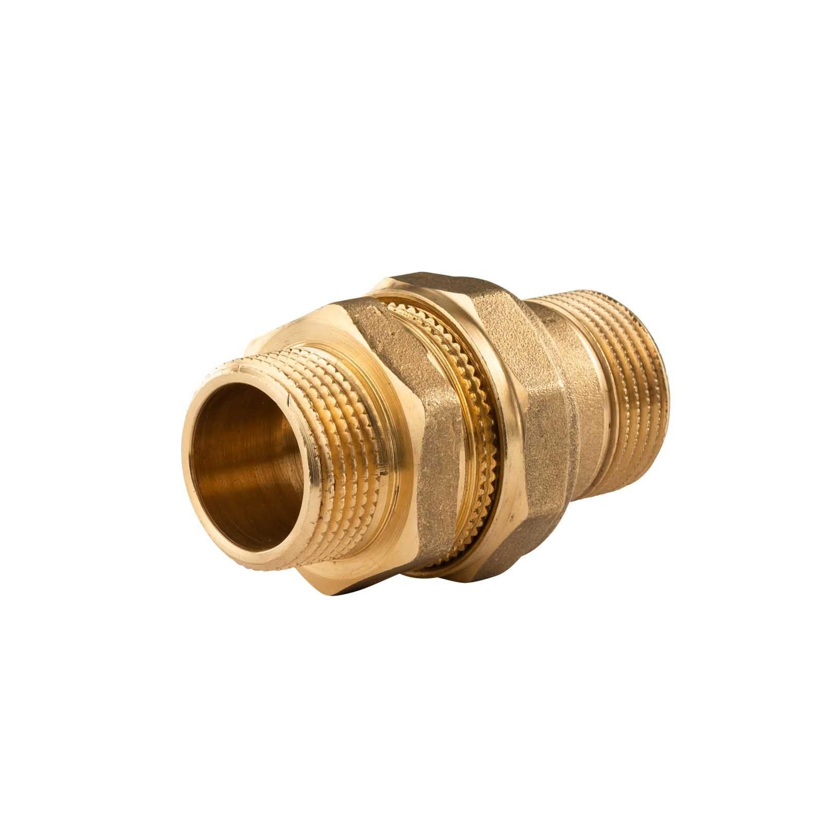 Messing Gewinde-Fitting Verschraubung gerade flachdichtend 1"AG - 1"AG (DN 25) - schwere Ausführung