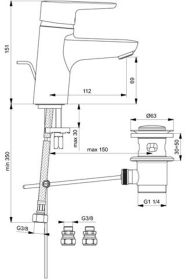 Ideal Standard Waschtischarmatur Connect m.Ablgarn., Ausld. 112mm, Chrom