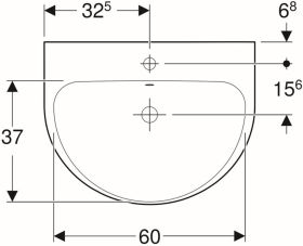 Geberit Renova Waschtisch, 65x50cm m. Hl. mittig, m. Ül., weiß, KeraTect