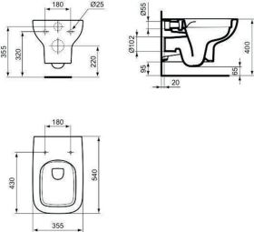 Ideal Standard Wand-WC i.life A Randlos 355x540x335mm Weiß