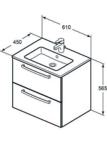 Waschtisch/Möbel-Paket Eurovit Plus 610x450x565mm Weiß / Hgl.weiß lackiert