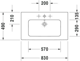 Möbelwaschtisch ME by Starck 830 mm mit ÜL, mit HLB, 1 HL, weiß