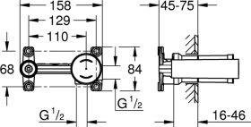 Universal-Einbaukörper 23571 für 2-Loch-WT-Wandbatterien
