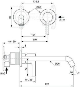 Ideal Standard Wand-Waschtischarmatur JO runde Rosette, Ausld.180mm, Chrom