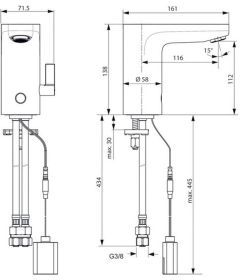 Ideal Standard Sensor-WT-Armatur Ceraplus, m.Misch., Batteriebetrieben, Ausld.116mm, Chrom