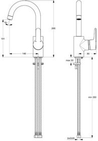 Ideal Standard WT-Armatur Connect Blue, ND, m.hohem Ausl., Ausld. 146mm, Chrom