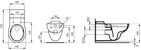 Ideal Standard Wandtiefspül-WC Contour21 barrierefrei, 360x700x400mm, Weiß