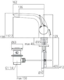 Ideal Standard Waschtischarmatur Melange CU-Rohren, Ausld. 136mm, Chrom