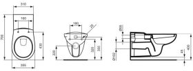 Ideal Standard Wandtiefspül-WC Contour 2 barrierefrei, 355x700x380mm, Weiß