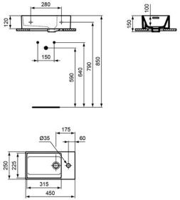 Ideal Standard Handwaschbecken Extra, 1 Ablage rechts, 450x250x150mm, Weiß m.IP