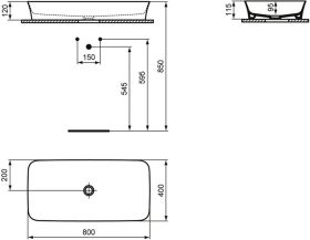 Ideal Standard Schale Ipalyss, o.Hl., o. 800x400x120mm, Weiß mit Ideal Plus