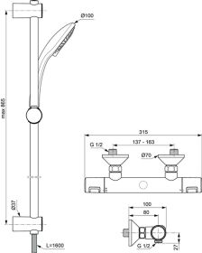 Ideal Standard Brausethermostat AP Cerat Ausld.80mm Brausestange 900mm Chrom