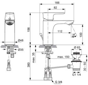 Ideal Standard WT-Armatur Connect Air, 5 m.Ablgarn., Ausld.112mm, Chrom