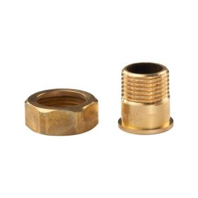 Messing Gewinde-Fitting Schaft flachdichtend mit Kappe 1/2"AG (DN 15) - 3/4"IG (DN 20) - schwere Ausführung