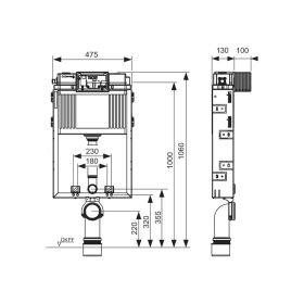 TECEbox WC-Modul mit Uni-Spülkasten, Betätigung vorne, Bauhöhe 1060 mm