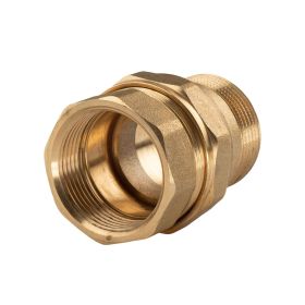 Messing Gewinde-Fitting Verschraubung gerade flachdichtend 1 1/4"IG - 1 1/4"AG (DN 32) - schwere Ausführung