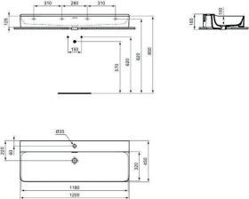 Ideal Standard Waschtisch Conca 1 Hl. m. 1200x450x165mm geschliffen Seidenweiß