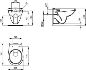 Ideal Standard Wandtiefspül-WC Eurovit, 355x520x370mm, Weiß