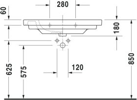 Möbelwaschtisch D-Code 850 mm mit ÜL, mit HLB, 1 HL, weiß