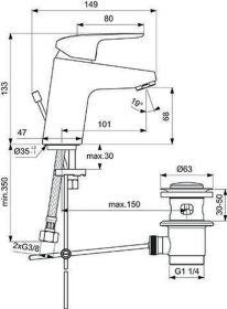 Ideal Standard Waschtischarmatur Cerafle m.Ablgarn. aus Kst., Ausld. 101mm, Chrom