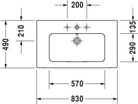 Möbelwaschtisch ME by Starck 830 mm mit ÜL, mit HLB, 1 HL, weiß WonderGliss