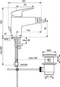 Ideal Standard Bidetarmatur Ceraflex, Au m.Ablgarn. aus Kst., Chrom