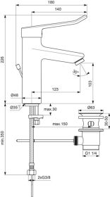 Ideal Standard WT-Armatur Ceraplus Grand m.Bügelgriff m.Ablgarn. Ausld.123mm Chr