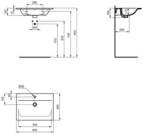 Möbelwaschtisch Connect Air 1 Hl. m.Ül. 640x460x165mm Weiß