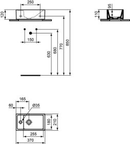 Ideal Standard Handwaschbecken Eurovit+, o.Ül., Ablg.links, 370x210x120mm, Weiß