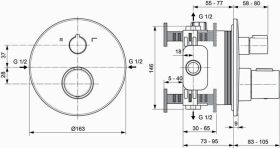 Ideal Standard Badethermostat UP Cerathe Bausatz 2, Rosette d:163mm, Silver Storm