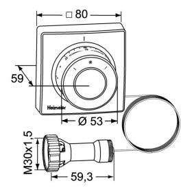 Heimeier Thermostatkopf F, Ferneinsteller mit eingebautem Fühler Kapillarrohr 2 m