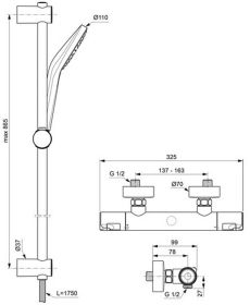 Ideal Standard Brausethermostat AP Cerat Ausld.78mm Brausestange 900mm Chrom