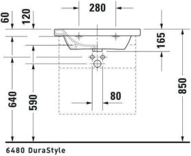 Möbelwaschtisch DuraStyle 650 mm mit ÜL, mit HLB, 1 HL, weiß