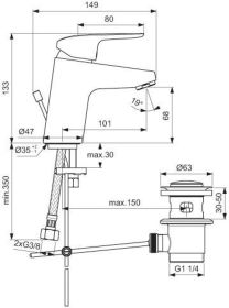 Ideal Standard Waschtischarmatur Cerafle m.Ablgarn., Ausld. 101mm, Chrom